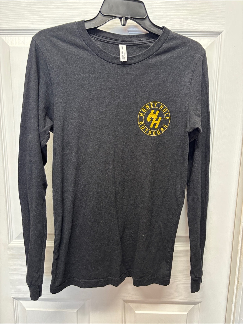 Honey Hole Outdoors Black Long Sleeve Tee with Yellow Logo & Buck on the back S